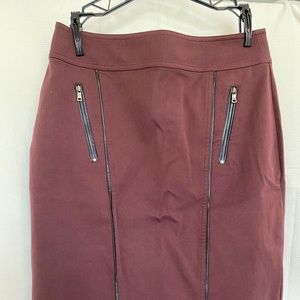 Ann Taylor Burgundy Pencil Skirt w Leather Detail